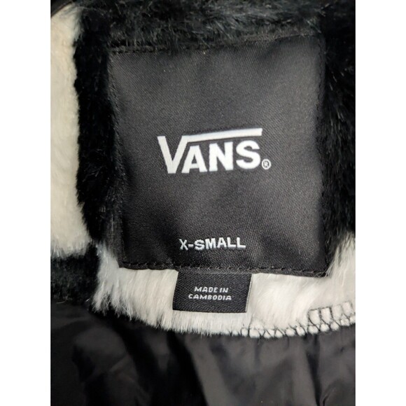 VANS Off The Wall NATALIE JACKET Faux Fur BLACK WHITE CHECKERBOARD XS Skate Coat - Picture 5 of 7